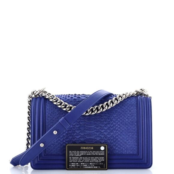 Chanel Boy Flap Bag Python Old Medium Blue - Picture 2 of 8